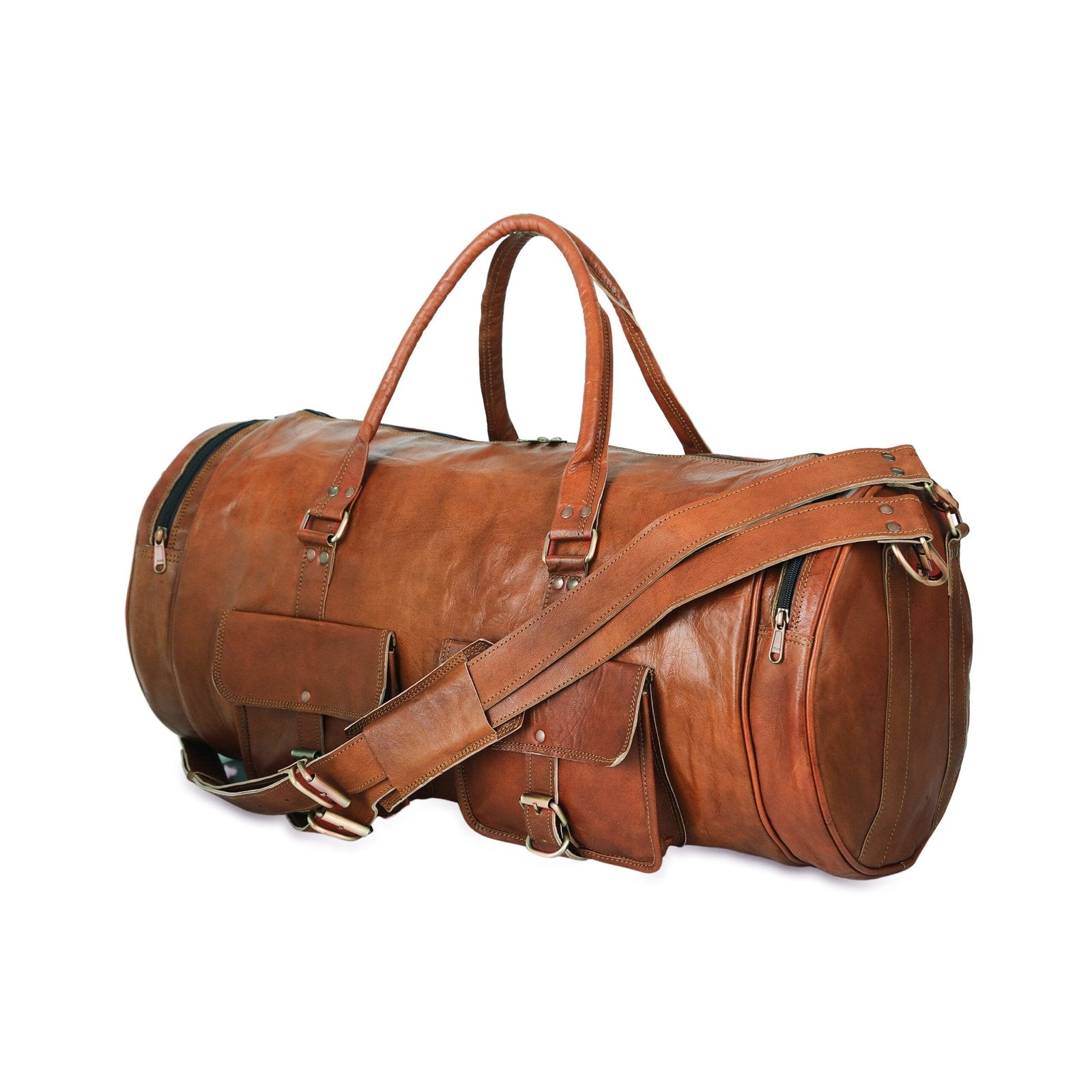 26 Inch Round Leather Duffle Bag